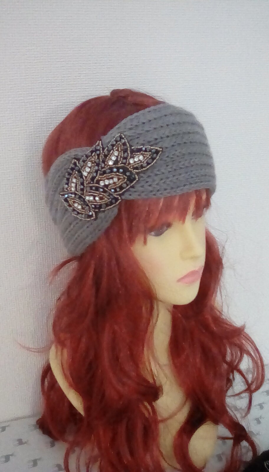 Knitted Headband Ear Warmer Ear Muffs Embellished With Beads Etsy UK