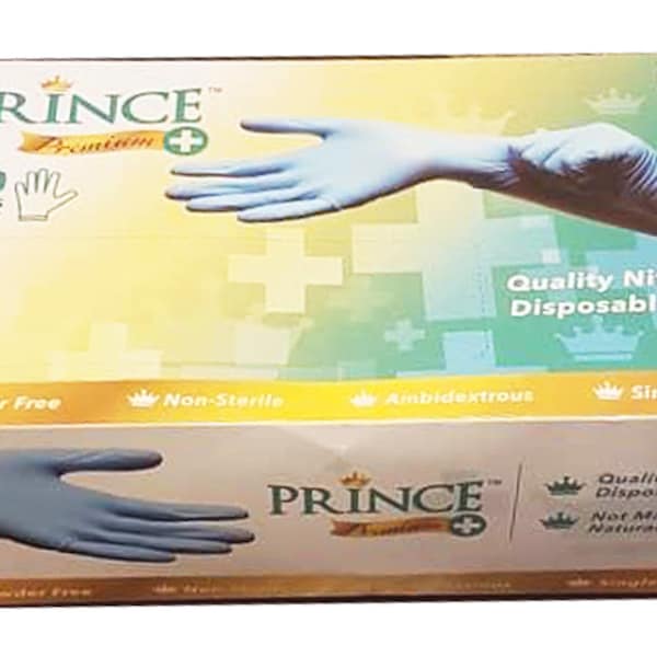 Prince Nitrile Disposable Gloves; Each box has 100 gloves