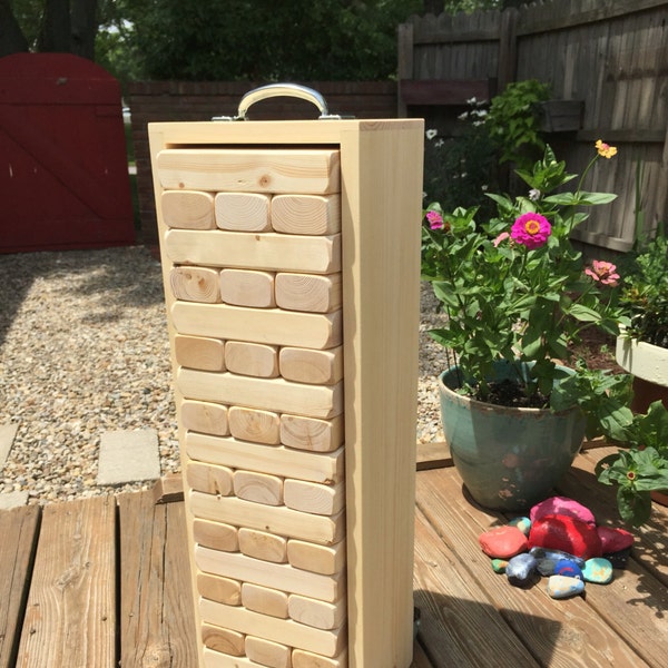 Travel-Size GIANT JENGA with BOX, Made From 2" x 3" American Whitewood, Planed, Sanded & Sealed
