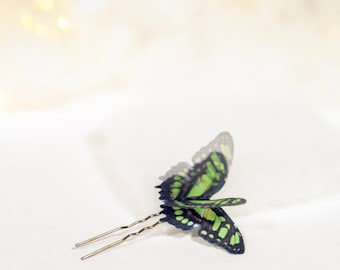 Tropical Green Butterfly Hairpin for Stylish Hairstyle, Cute Christmas Gift, Emerald Green Hairpin with Handmade Butterfly, Green Bobby pin