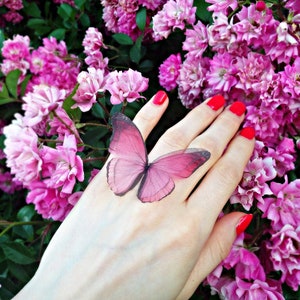 Handcrafted Viva Magenta Butterfly Ring with Fluttering Effect - Unique Nature-Inspired Jewelry for Boho Style Lovers, Nature Ring