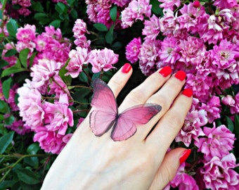 Handcrafted Viva Magenta Butterfly Ring with Fluttering Effect - Unique Nature-Inspired Jewelry for Boho Style Lovers, Nature Ring