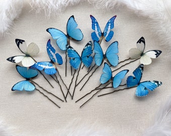 Something Blue Butterfly Hair Pins - Set of 10 Handmade Silk Hair Clips - Perfect Christmas Gift for Her - Handmade Hair Pins Butterflies