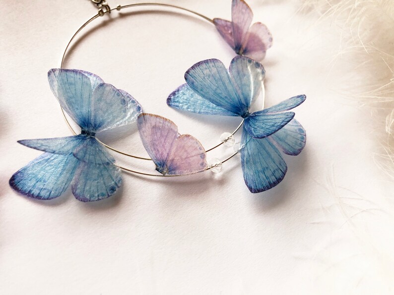 Dreamy Hoops Earrings Butterflies from Gracia Set for Boho Chic Look on Party Butterfly Earrings Hoop Earrings of Silk Butterfly wings