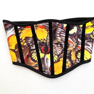 Butterfly Canvas Underbust Corset, Cupless Corset, Cottagecore Corset, Waspie Corset, Black Corset Belt, Lace Up Corset, Victorian Corset