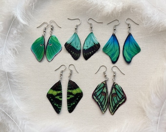 Green Butterfly Wings Earrings, Luna Moth Wing Earrings, Sunset Moth Wings Earrings, Fairy Butterfly Wing Earrings, Christmas Gift For Her
