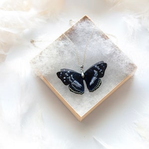 Midnight Black Butterfly Pendant with Chain, Handmade in Boho Style, Perfect Gift for Butterfly Lovers, Whimsigoth Necklace
