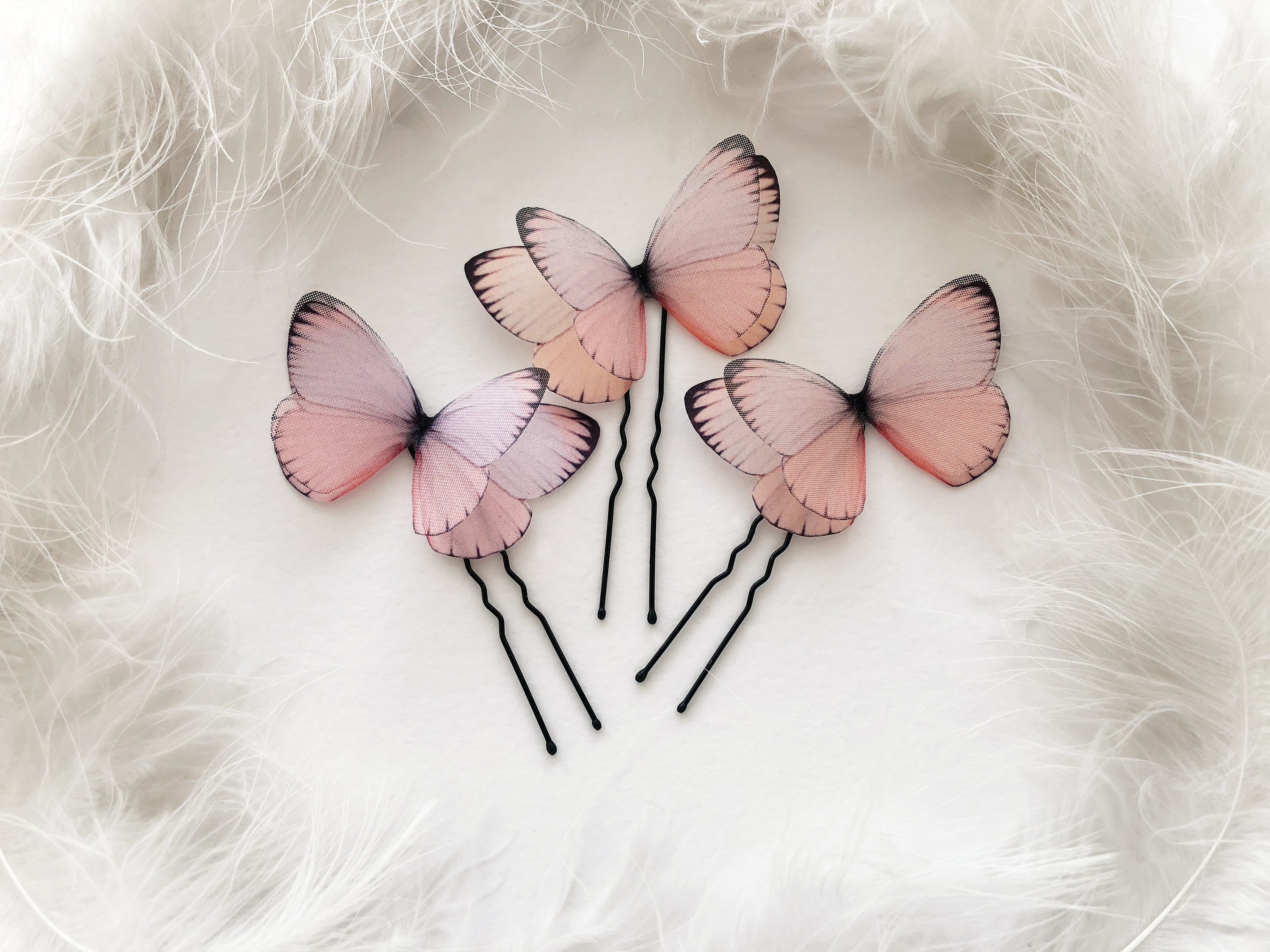 Silk Butterfly Hair Pins - Handmade Floral Hair Clips, Set  display picture 1
