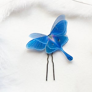 Blue Luna Moth Hair Clip Perfect Gift For Anyone Who Love Butterflies and Moths, Bridesmaid Hairstyle With Luna Moth Hair Pin