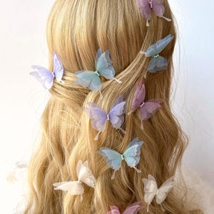 SET: "Flower Girl" of 3 Silk Organza Butterfly Hairpins, Butterfly Clips, Silk Butterfly Hair Clip, Butterfly Bridal Hairpins, Unique Pins