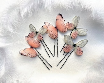 Blush Pink Butterfly Hairpins Handmade of Silk Perfect Gift For Anyone Who Love Butterflies, Decorative Floral Butterfly Hair Clips