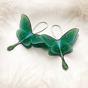 Luna Moth Earrings Perfect Christmas Gift for Her, Faux Moth Earrings, Sterling Silver Earrings, Hypoallergenic Green Luna Moth Earring