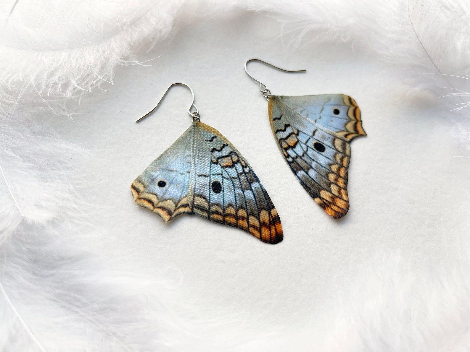 Pastel Blue Earrings With Hand Made Silk Butterfly Wings in Etsy