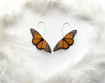 Hanging Monarch Butterfly Wing Earrings, Boho Chic