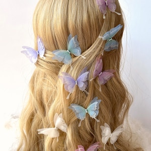 SET: &quot;Flower Girl&quot; of 3 Silk Organza Butterfly Hairpins, Butterfly Clips, Silk Butterfly Hair Clip, Butterfly Bridal Hairpins, Unique Pins