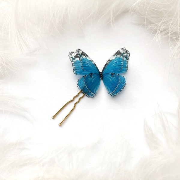 Quelque chose de bleu épingle à cheveux papillon cadeau parfait pour la mariée de maman, morceau de cheveux de mariée - épingle à cheveux papillon faite à la main en soie, cadeau de Noël