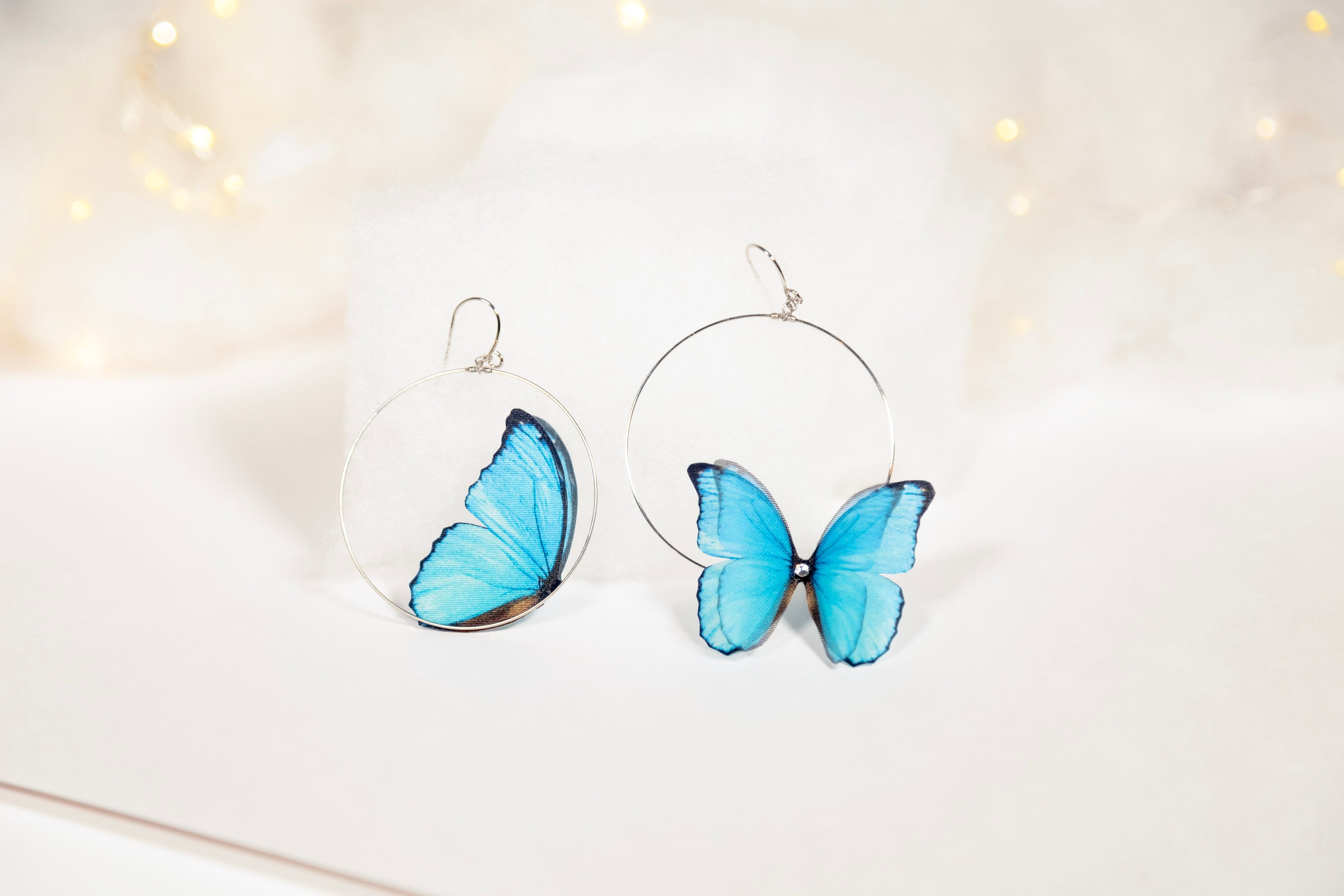 Handmade Boho Style Blue Butterfly Hoop Earrings Unique Jewelry