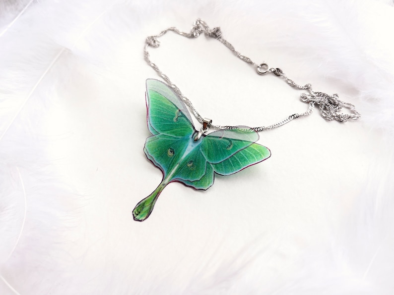 Green Lunar Moth Pendant with matching chain - The perfect gift for the nature lover in your life