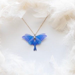 Handcrafted Ocean Blue Moon Moth Pendant Perfect Gift for Christmas - Moon Moth Pendant With Chain Boho Style, Handmade Pendant Necklace