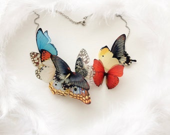 The Butterflies Moment Necklace with Silk Wings for those who love Butterflies, Silk Butterfly Wings Necklace, Necklace of Butterfly wings