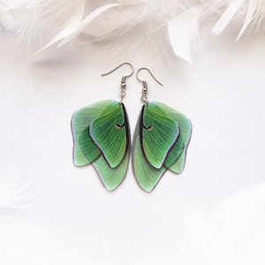 Lunar Moth Wings Earrings Homemade In Boho Style, Fairy Bug Earrings, Magical Luna Moth Earrings, Whimsical Earrings, Christmas Gift For Her