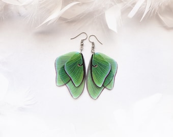 Boho Lunar Moth Wing Earrings, Silk Fairy Bug Jewelry