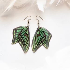 Spanish Luna Moth Wings Earrings in Boho Style, Fairy Bug Earrings, Whimsical Christmas Gift for Her, Nature Inspired Jewelry