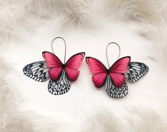 Whimsical Butterfly Earrings, Fairy Wing Earrings, Multicolor Moth Earrings, Neon Pink Earrings, Quirky Oversized Earrings