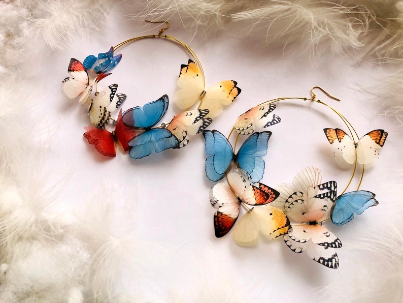 Custom Design Sterling Silver Base Butterfly Hoop Earrings - Etsy