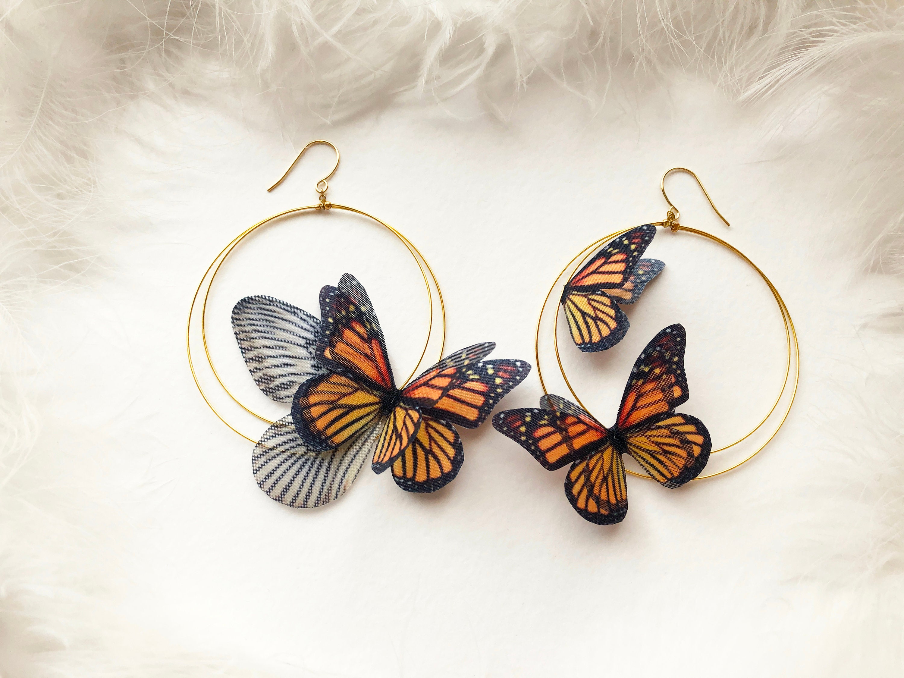 Monarch Butterfly Hoop Earrings - Handmade Boho Silk Jewelry - Etsy