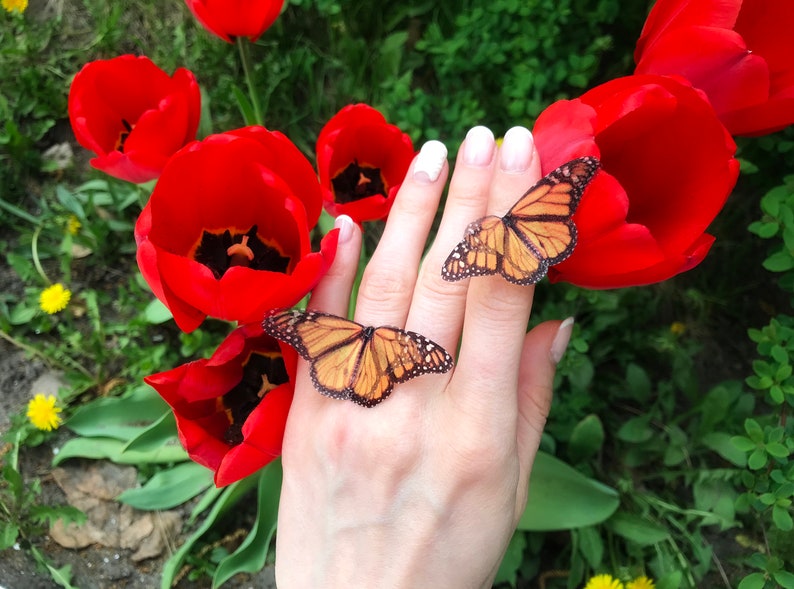 Monarch Butterfly Ring Silk Butterfly Ring Boho Chic Etsy