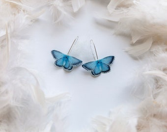 Ocean Blue Silk Butterfly Earrings, Fluttering Wings
