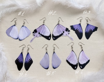 Lilac Butterfly Wings Earrings, Purple Wing Earring, Christmas Butterfly Gift, Funky Earrings, Quirky Earrings, Faux Butterfly Wing Earrings
