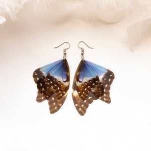 Sapphire Blue Fairy Wings Earrings - Cute Gift For Mom, Nature Lover Jewelry, Butterfly Wing Earrings For Women Who Love Nature