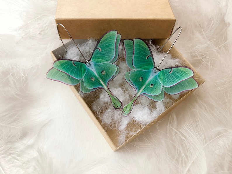 Handmade Luna Moth earrings with gift box, cute gift for her