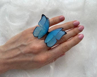 Handmade Blue Butterfly Ring in Boho Style - Adjustable, Perfect for Spring Fashion | Unique Ring, One-of-a-Kind Statement Piece for women