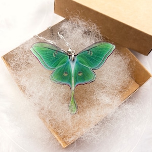 Handcrafted Green Lunar Moth Pendant Perfect Gift for Christmas - Luna Moth Pendant With Chain Boho Style, Handmade Pendant Necklace