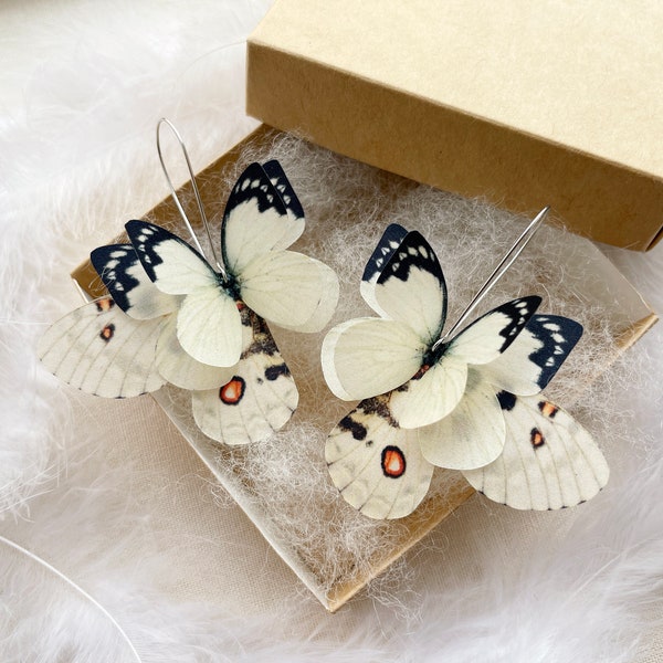 Ivory Butterfly Wings Earrings In Boho Style Perfect Gift For Anyone Who Love Nature, Moth Wing Earrings, Mismatched Dreamy Earrings