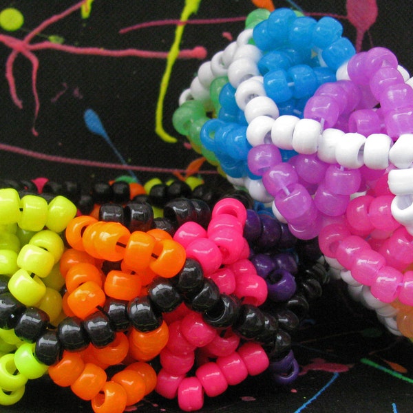 Rainbow Huge Epic 3D Kandi Cuff Bracelet Glow in the Dark Black Light Glow Black White