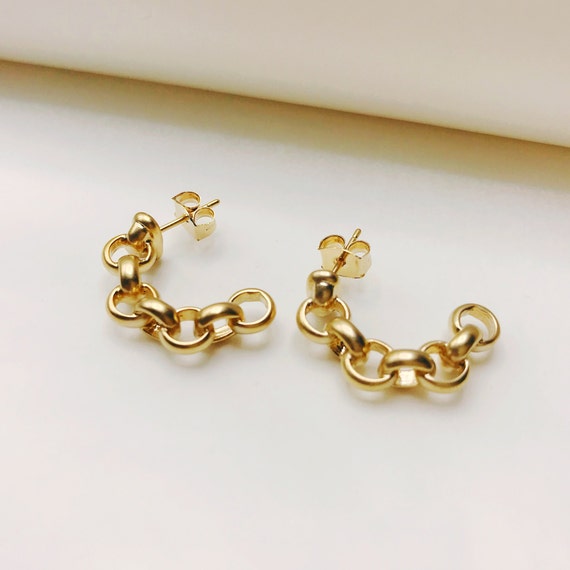Figaro Chain Link Hoop Earrings chunky gold link hoops 14k gold plated