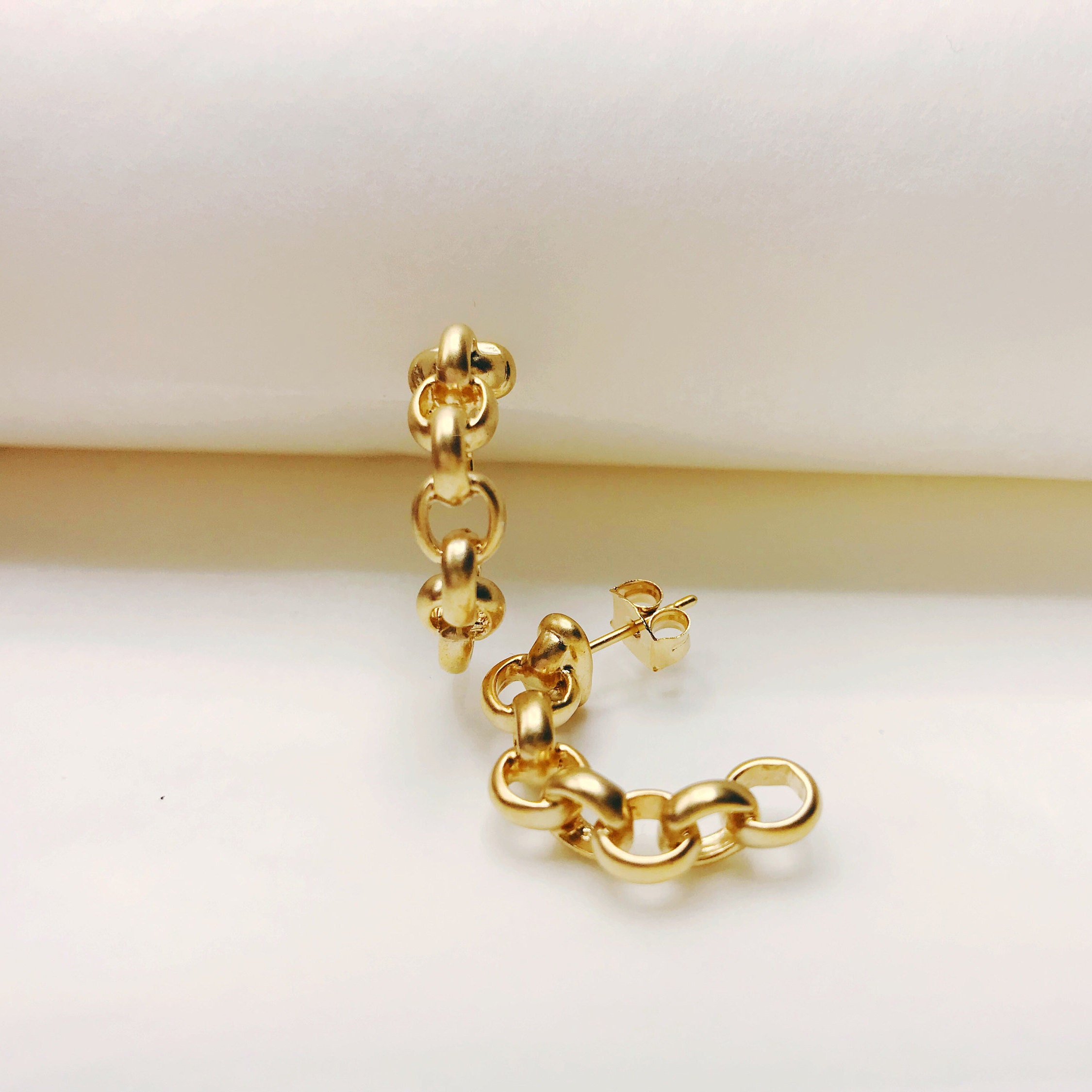 Small Chain Link Hoop Earrings Gold Link Hoops Chain Etsy