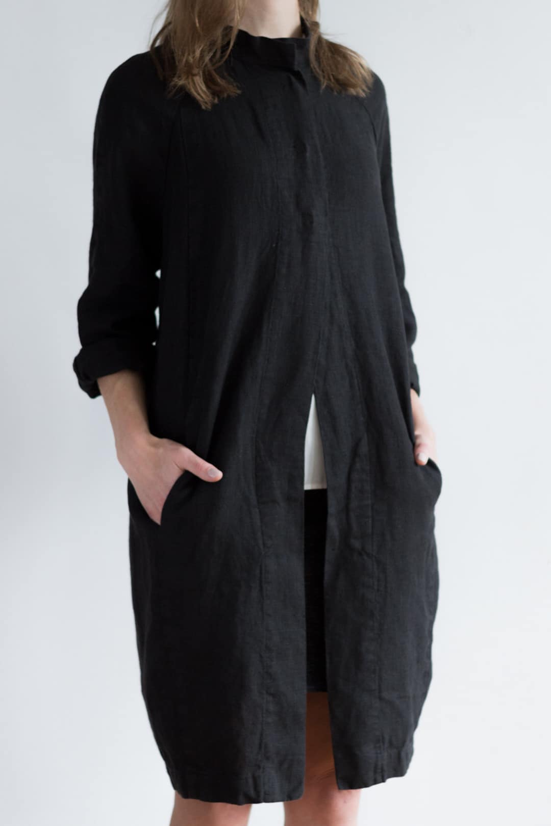 Black Linen Cocoon Style Coat With Pockets - Etsy