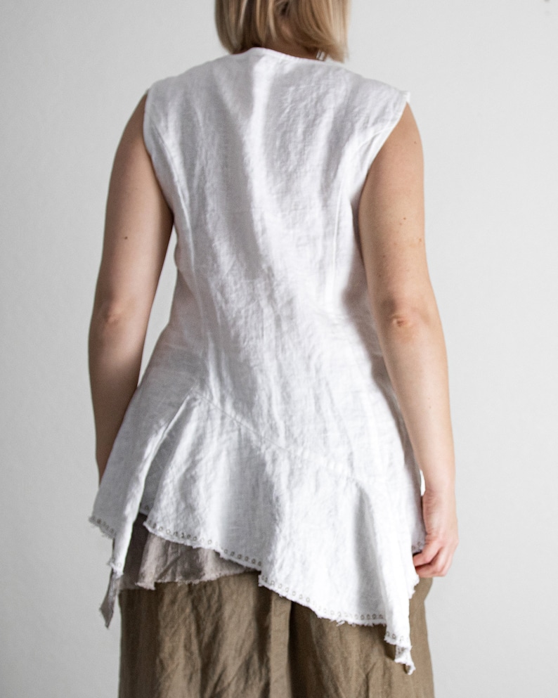 Boho Style Linen Top with Furbelow