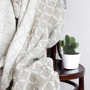 Jacquard Natural Linen Waffle Throw / Blanket Counterpane