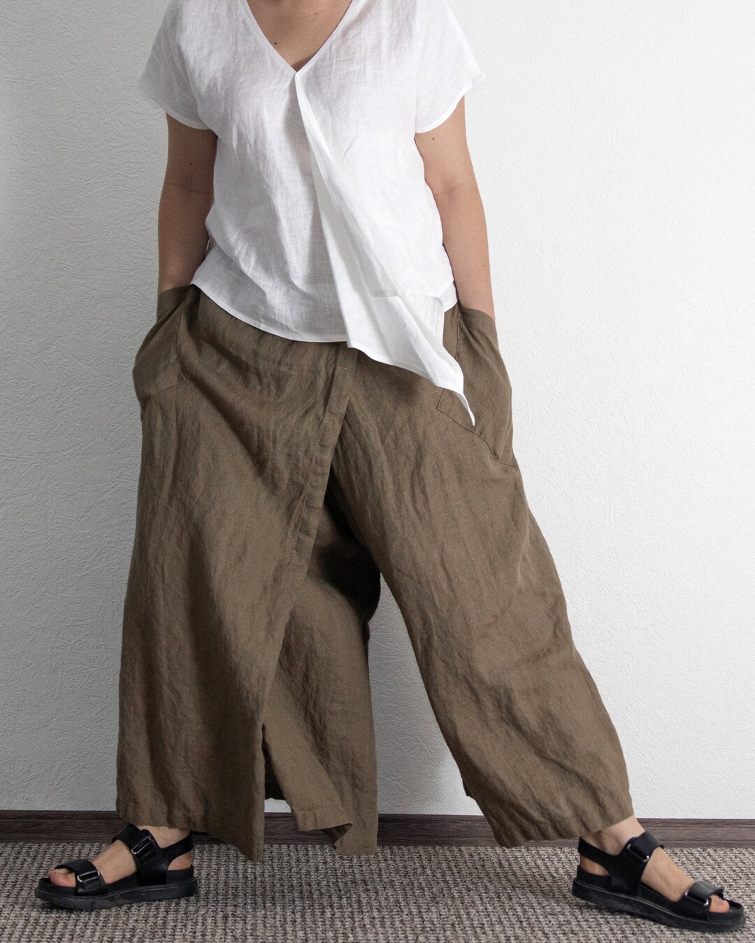 Linen Wrap Pants Skirt-pants With an Elastic Band - Etsy