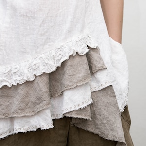 Boho Style Linen Top with Furbelow