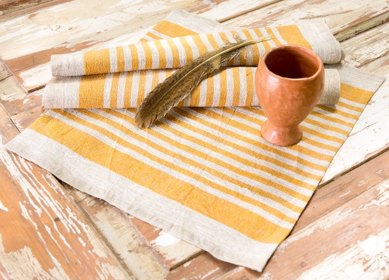 Yellow Striped Natural Linen Placemats Set of 6 Etsy