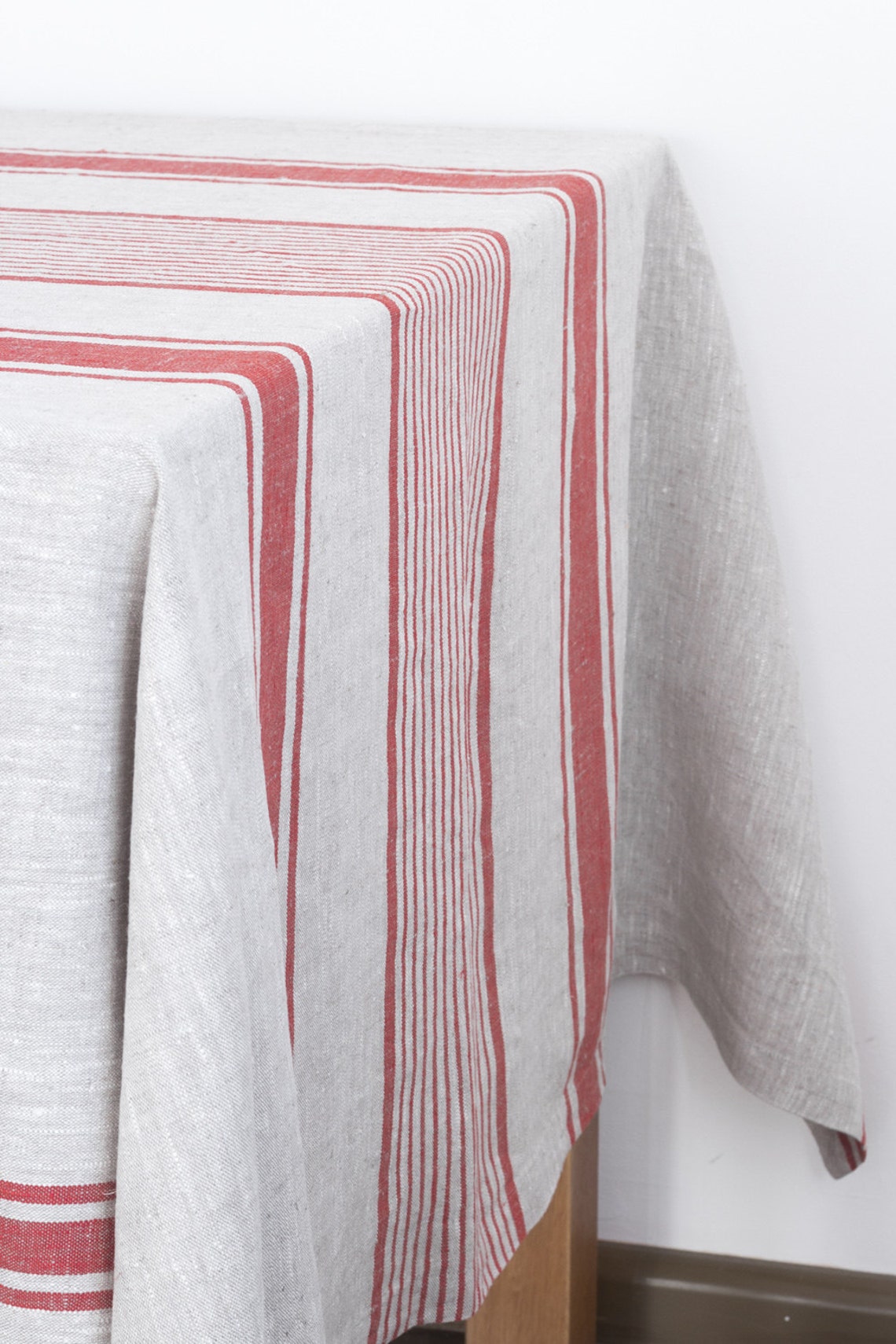 Red Striped Natural Linen Tablecloth Provence Tablecloth Etsy