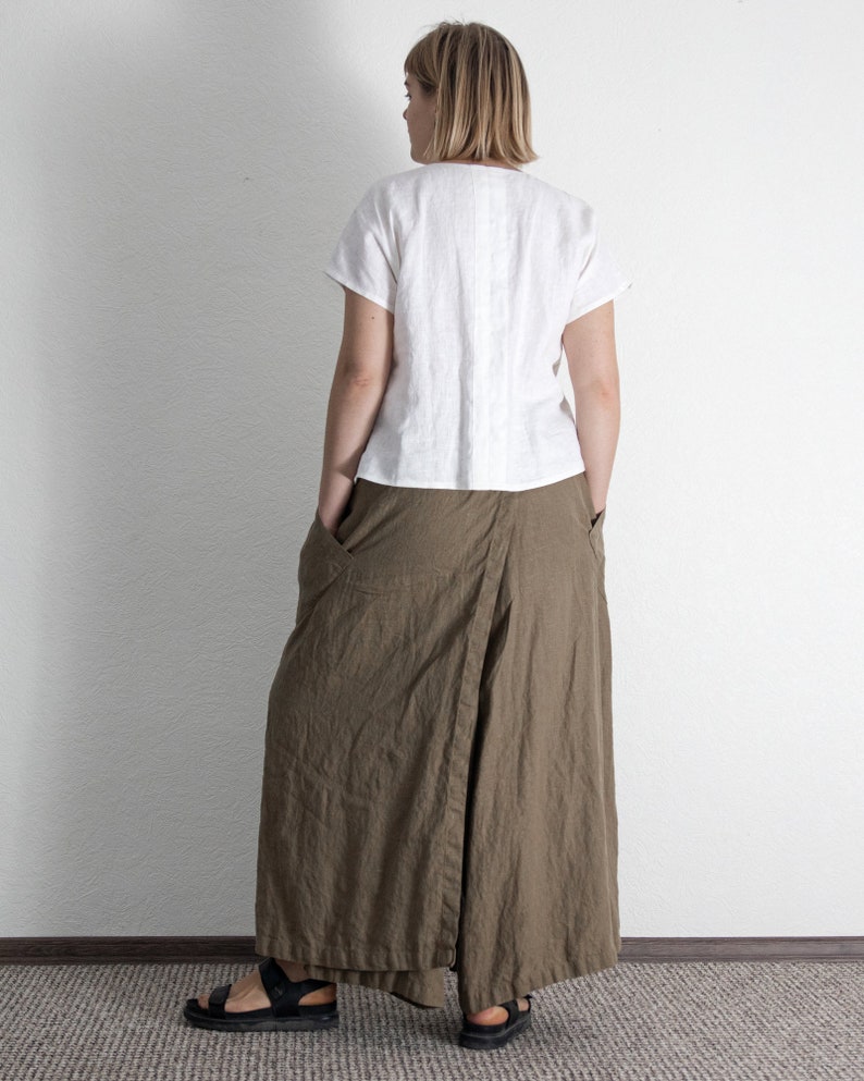 Linen Wrap Pants Skirt-pants With an Elastic Band | Etsy