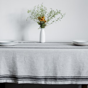 Black Striped Natural Linen Tablecloth Provence Tablecloth